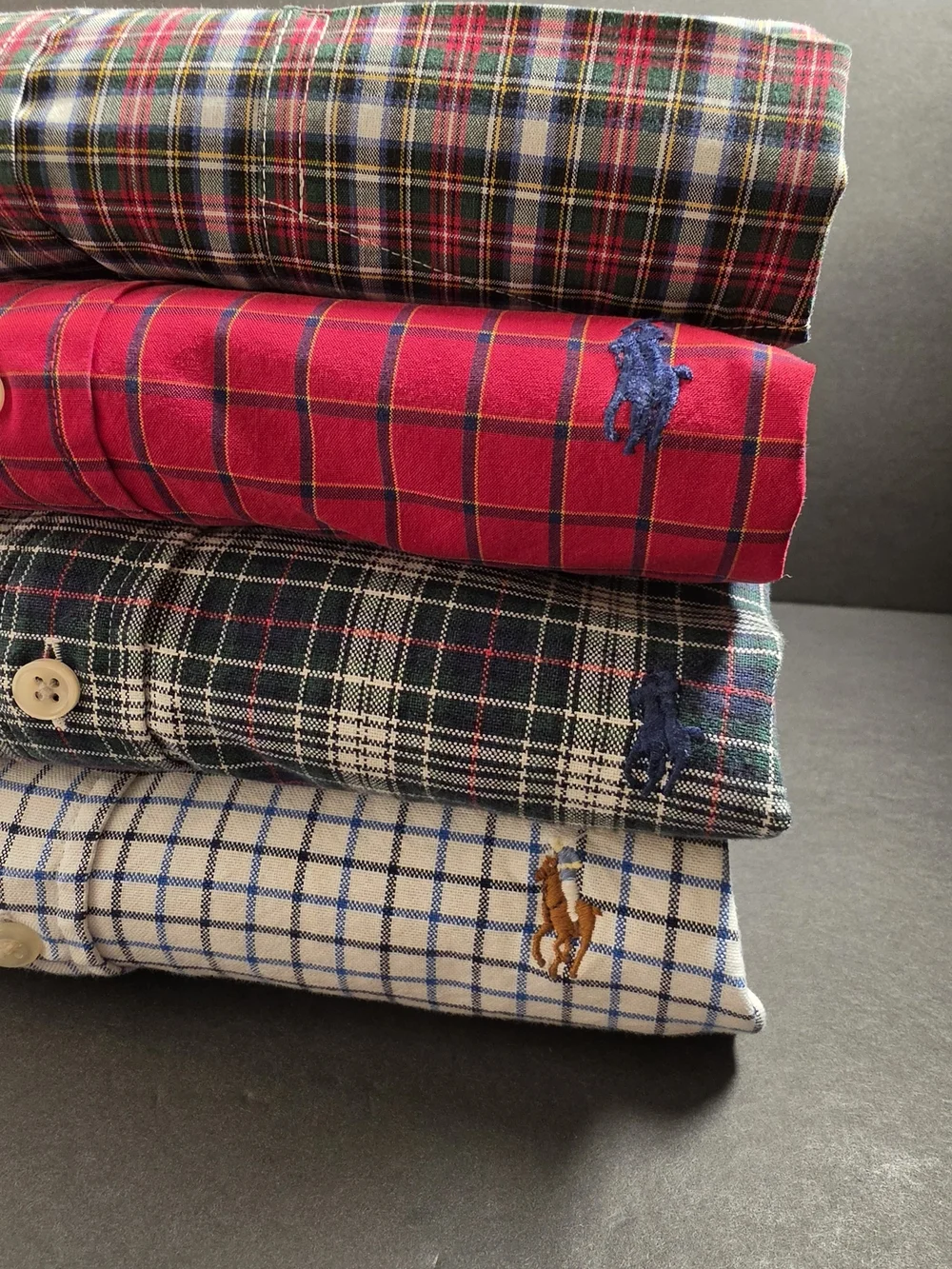 Bundle Of 4 Polo by Ralph Lauren Red, Green, White & Blue Windowpane Mens Shirts